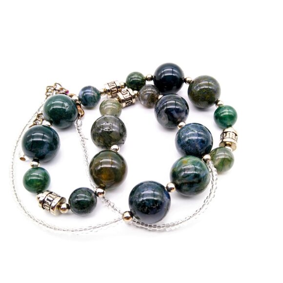 Vintage Beaded Boho Beauty Necklace, Polished Stone and Silver Tone Spacers - Picture 2 of 3